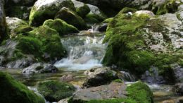 a small waterfall in a rocky place